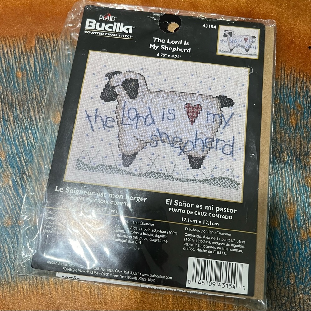 Vintage new Bucilla Cross Stitch Kit Sheep the lord is my shepherd 2002 USA